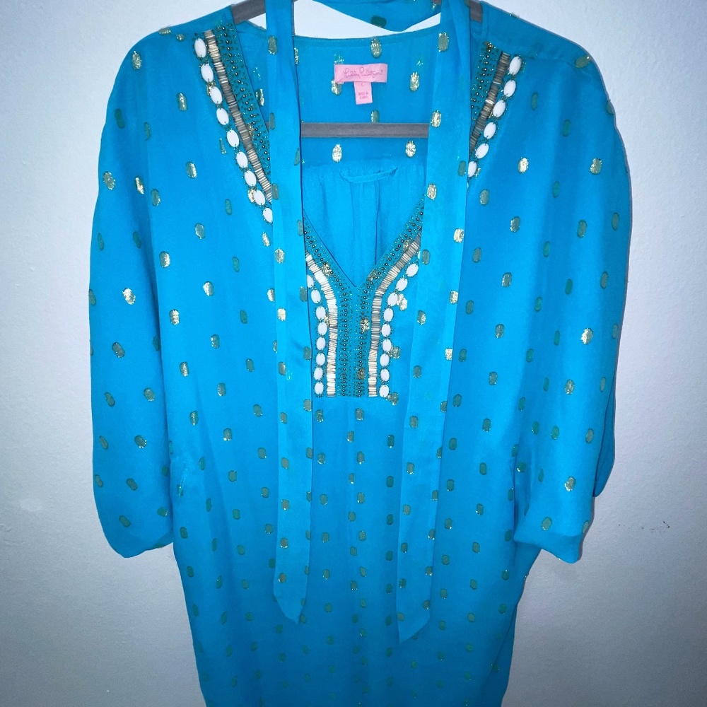 Lilly Pulitzer Light Blue Gold Shimmer Dress
